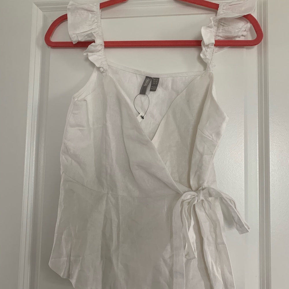 White ASOS Wrap Top with Ruffle Straps